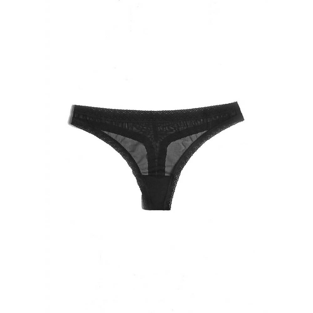 NEW BLUSH LINGERIE women's mesh lace trim thong panty in black